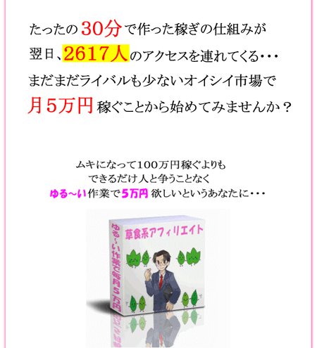 30分の作業で翌日2617アクセス！！おいしい市場でこっそり稼ぐ～草食系アフィリエイト2